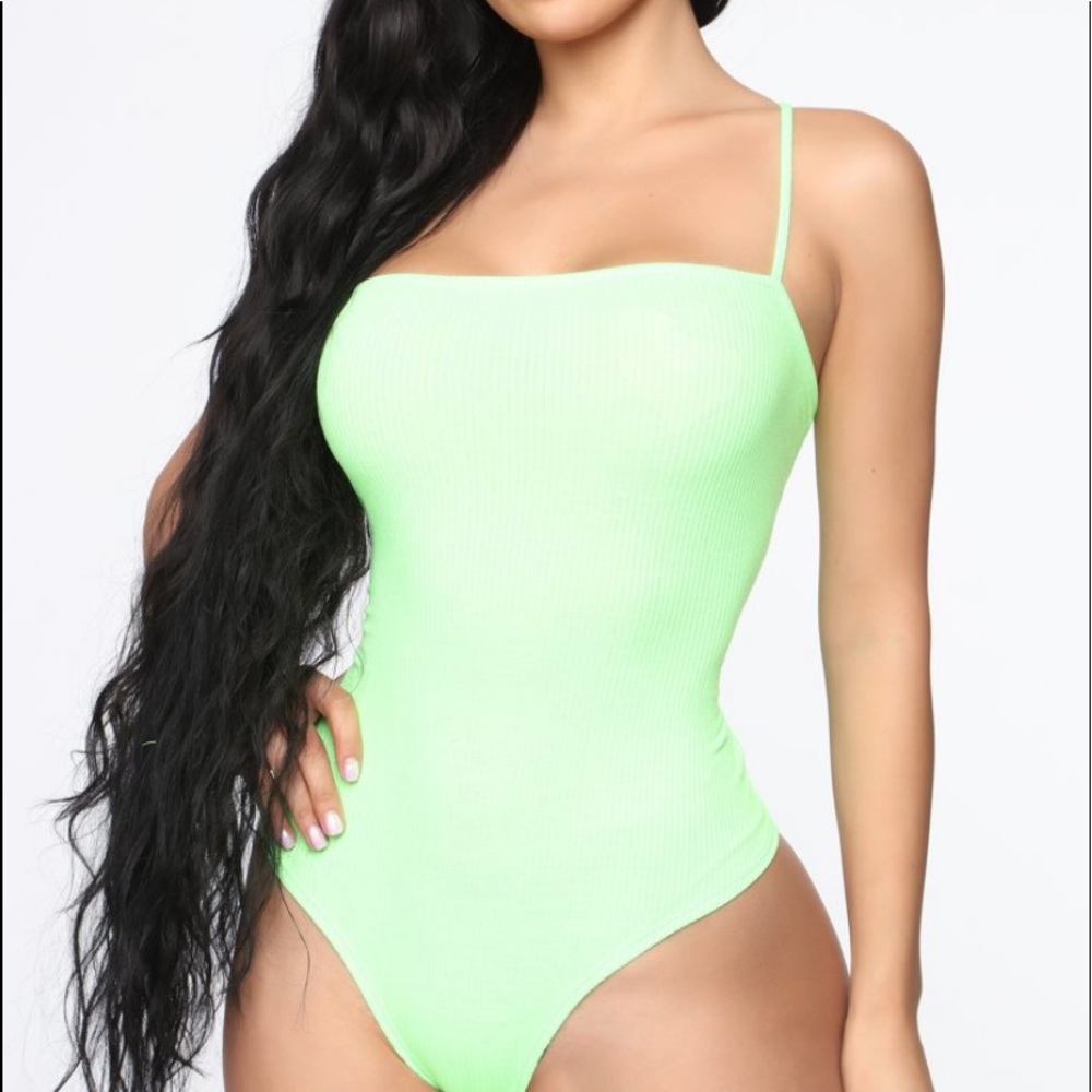 Neon green body suit